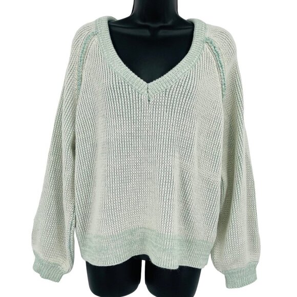 Lumiere Women's Chunky Knit V Neck Knit Sweater Size S Balloon Sleeve Faded - Picture 1 of 11